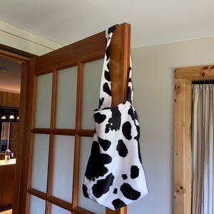 handmade cow print tote bag